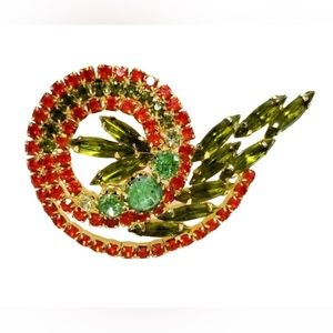 Juliana D&E VTG 60's Glass Crystal Swirl Brooch 2.25"